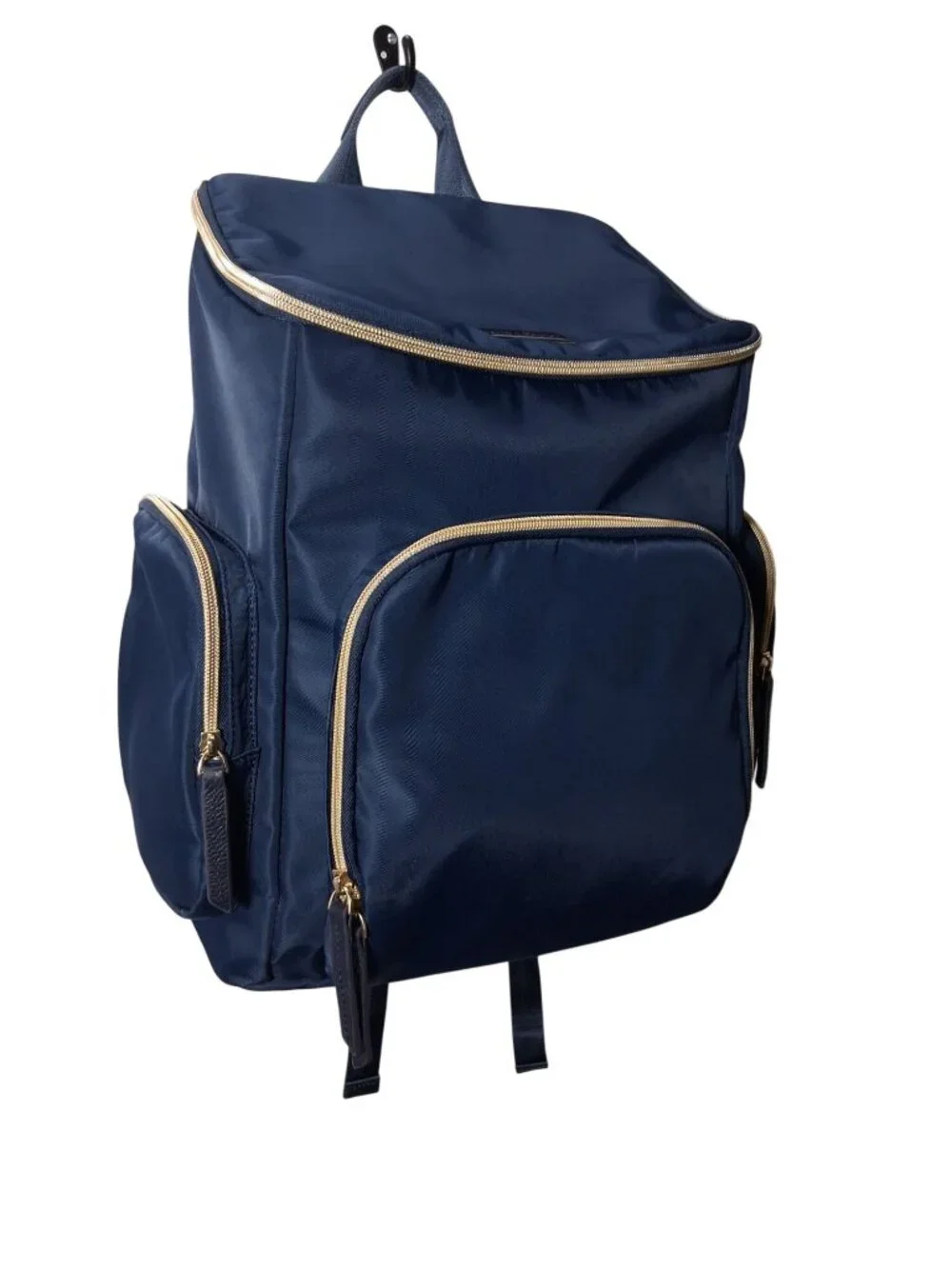 Austin Fowler Navy Diaper Backpack With Gold Zippers And Multiple Compartments